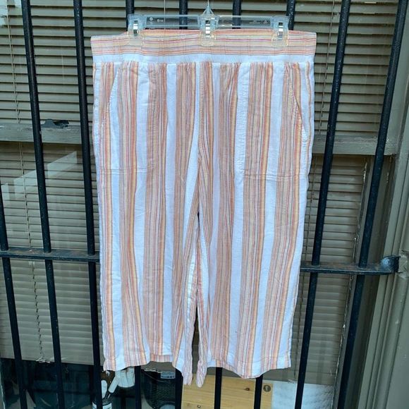 Anthropologie 🐾Cloth & Stone Wide Leg Stripe Cropped Pants, Sz Large, MSRP $118 - Picture 7 of 14